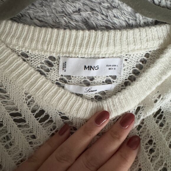 Mango | NWOT Openwork Knit Cotton Linen Sleeveless Top in Ecru White Size Large - Picture 10 of 11